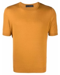 Мужская табачная шелковая вязаная футболка с круглым вырезом от Tagliatore