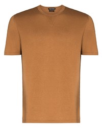 Мужская табачная шелковая футболка с круглым вырезом от Tom Ford