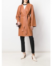 Женское табачное кожаное пальто от Loewe