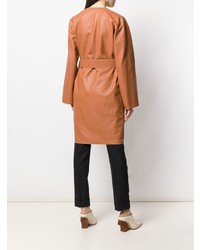 Женское табачное кожаное пальто от Loewe