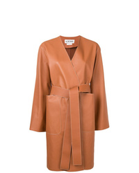 Женское табачное кожаное пальто от Loewe