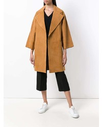 Женское табачное кожаное пальто от Theory