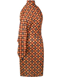 Табачное шелковое платье с принтом от Givenchy