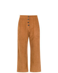 Табачные бархатные брюки-кюлоты