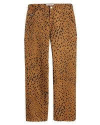 Табачные брюки чинос с леопардовым принтом