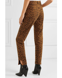 Женские табачные джинсы с леопардовым принтом от Saint Laurent