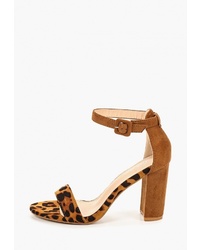 Табачные замшевые босоножки на каблуке с леопардовым принтом от Style Shoes