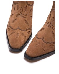 Табачные замшевые ботильоны с вырезом от Ganni