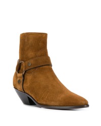 Табачные замшевые ботильоны от Saint Laurent