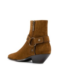 Табачные замшевые ботильоны от Saint Laurent