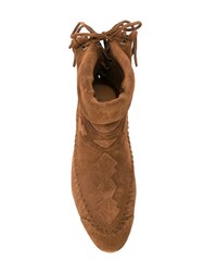 Табачные замшевые ботильоны от Saint Laurent