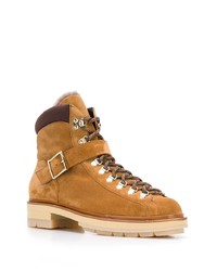 Женские табачные замшевые ботинки на шнуровке от Santoni