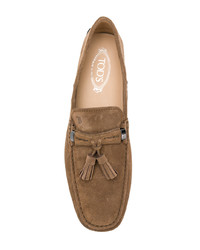 Табачные замшевые лоферы с кисточками от Tod's