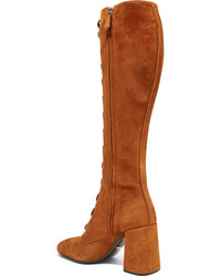 Табачные замшевые сапоги от Prada