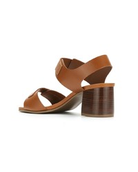 Табачные кожаные босоножки на каблуке от Studio Chofakian