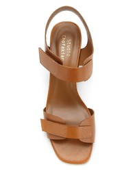 Табачные кожаные босоножки на каблуке от Studio Chofakian