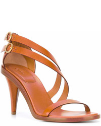 Табачные кожаные босоножки на каблуке от Chloé