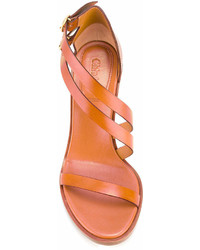 Табачные кожаные босоножки на каблуке от Chloé