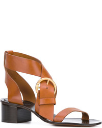 Женские табачные кожаные босоножки от Chloé