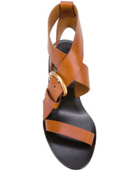 Женские табачные кожаные босоножки от Chloé