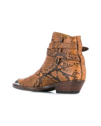 Табачные кожаные ботильоны со змеиным рисунком от Isabel Marant