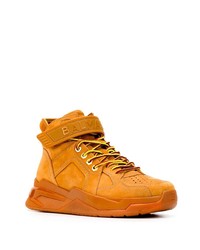 Мужские табачные кожаные высокие кеды от Balmain