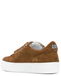 Мужские табачные кожаные кеды от AMI Alexandre Mattiussi