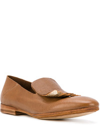 Женские табачные кожаные лоферы c бахромой от Officine Creative