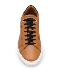 Мужские табачные кожаные низкие кеды с принтом от MCM