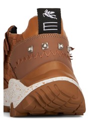 Мужские табачные кожаные низкие кеды от Etro