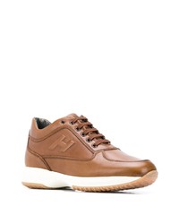 Мужские табачные кожаные низкие кеды от Hogan