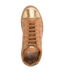 Мужские табачные кожаные низкие кеды от MCM