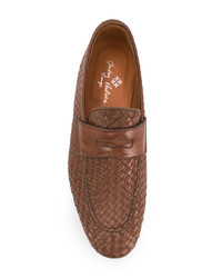 Мужские табачные кожаные плетеные лоферы от Andrea Ventura