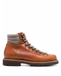 Мужские табачные кожаные рабочие ботинки от Brunello Cucinelli