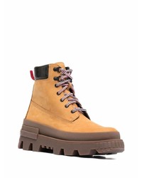 Мужские табачные кожаные рабочие ботинки от Moncler