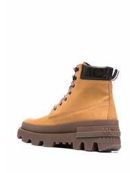 Мужские табачные кожаные рабочие ботинки от Moncler