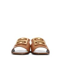 Табачные кожаные сандалии на плоской подошве от Givenchy