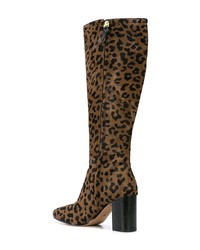 Табачные кожаные сапоги с леопардовым принтом от Dvf Diane Von Furstenberg