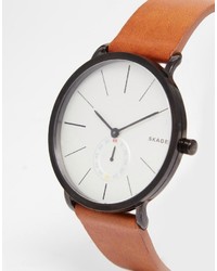 Мужские табачные кожаные часы от Skagen
