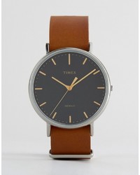 Мужские табачные кожаные часы от Timex