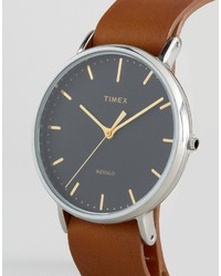 Мужские табачные кожаные часы от Timex