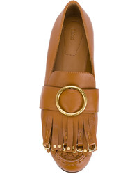 Женские табачные лоферы c бахромой от Chloé