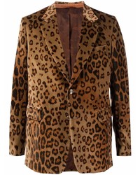Мужской табачный бархатный пиджак с леопардовым принтом от Etro