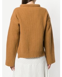 Табачный вязаный свободный свитер от Erika Cavallini