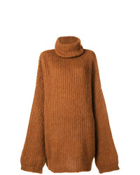 Табачный вязаный свободный свитер от Erika Cavallini