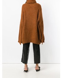 Табачный вязаный свободный свитер от Erika Cavallini