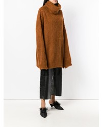 Табачный вязаный свободный свитер от Erika Cavallini