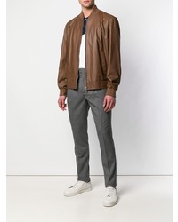 Мужской табачный кожаный бомбер от Brunello Cucinelli