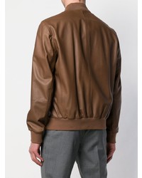 Мужской табачный кожаный бомбер от Brunello Cucinelli