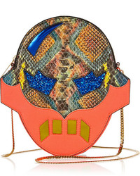 Табачный кожаный клатч со змеиным рисунком от Stella McCartney
